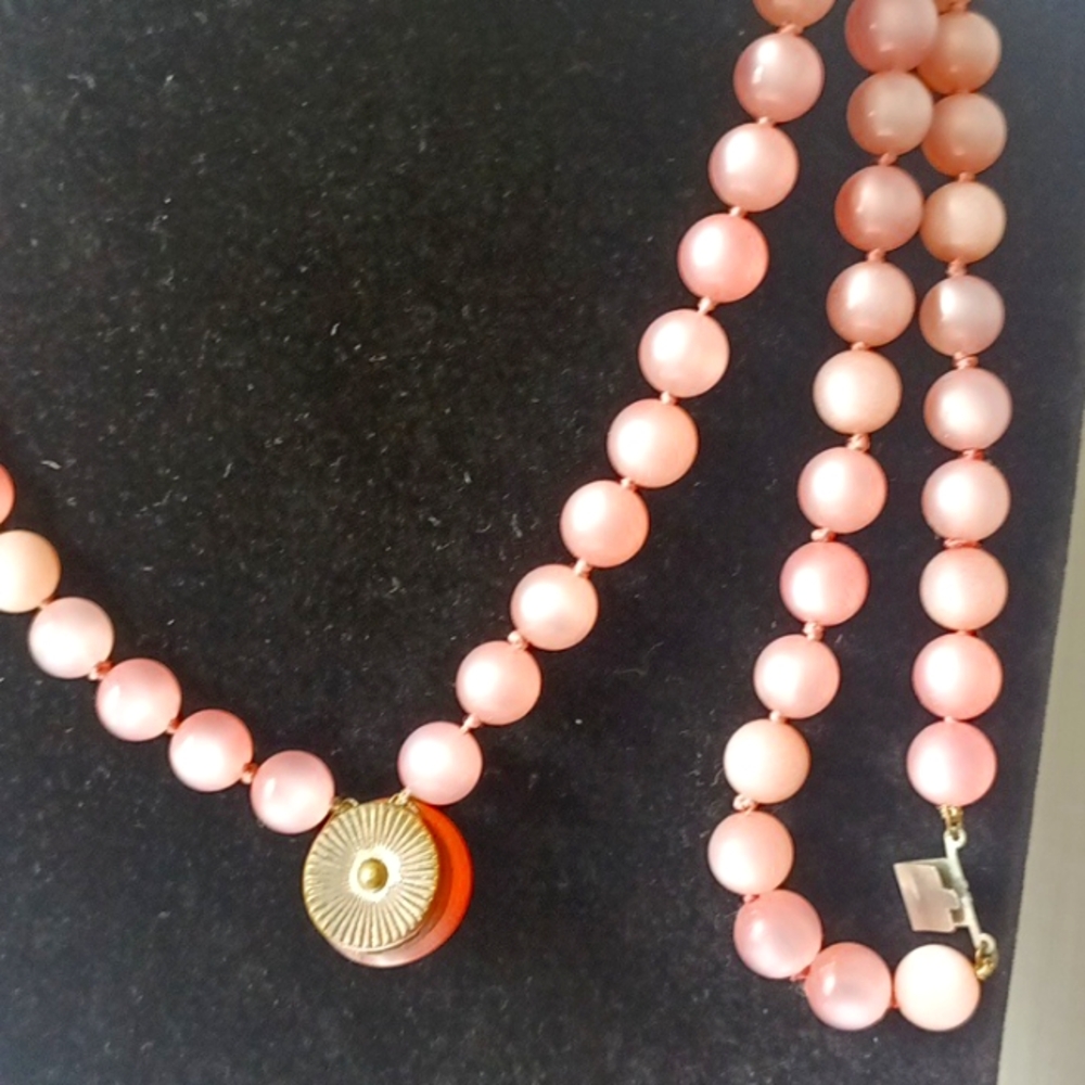 Vintage Pink Moon glow hand knotted Beads Hidden clasp. Classy! - Picture 4 of 4